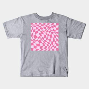 Pretty Pink Checkerboard Warp Pattern Kids T-Shirt